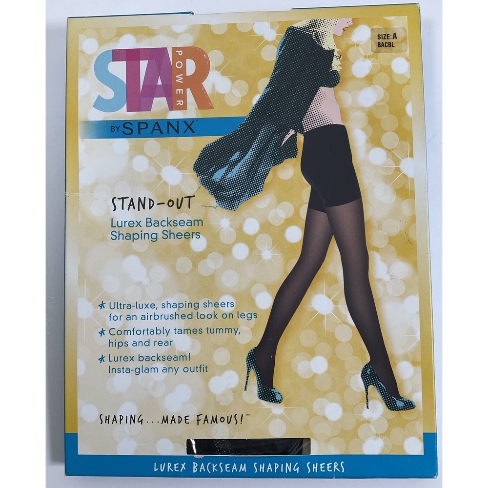 NIP Spanx Star Power Stand-Out Lurex Backseam Shaping Sheers Pantyhose Black - A